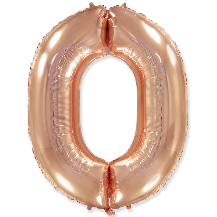 Фольгированная цифра с гелием «0» Розовое золото 41″/102см (Испания)