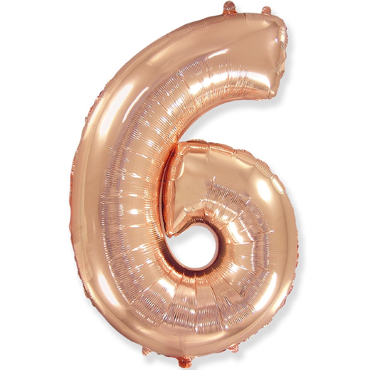 Фольгированная цифра с гелием «6» Розовое золото 41″/102см (Испания)