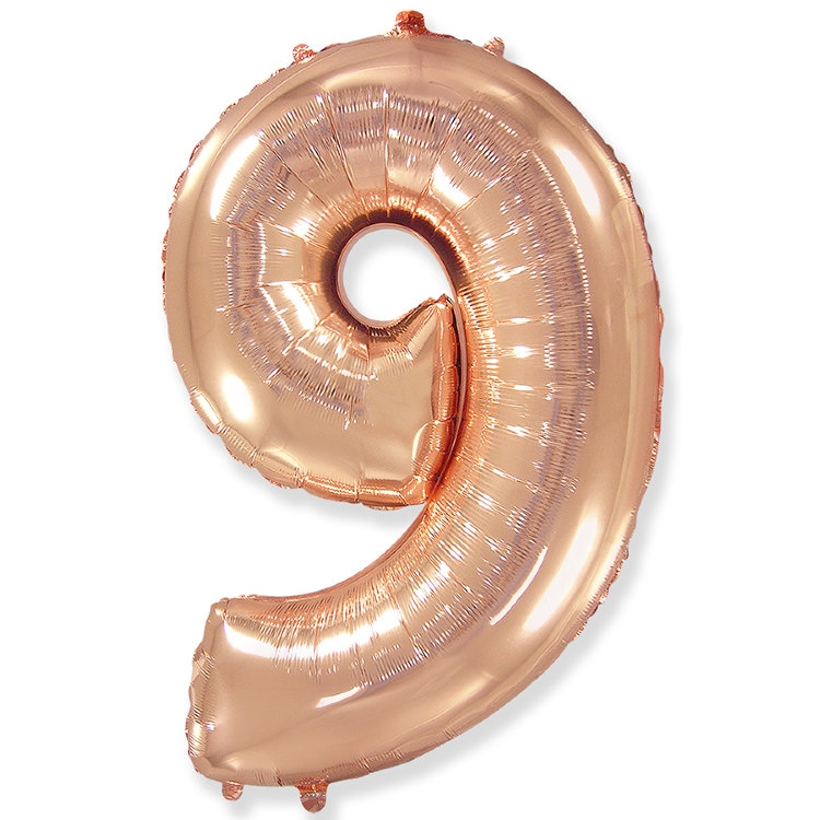 Фольгированная цифра с гелием «9» Розовое золото 41″/102см (Испания)