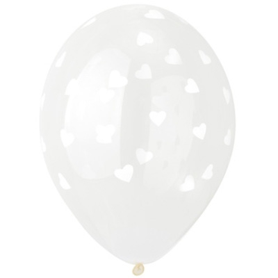 Воздушный шар «Сердца белые» кристал 14″/35см