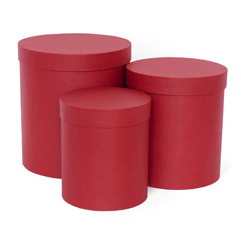 Подарочная коробка Цилиндр, (красный,тисненая бумага,)	185*185*200