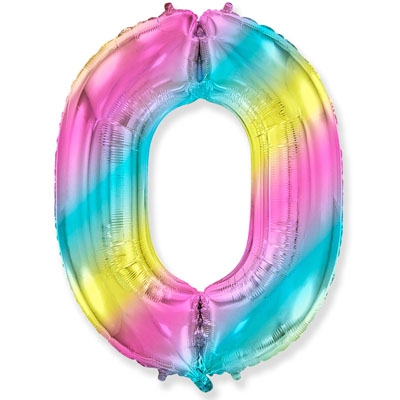 Фольгированная цифра с гелием «0» Радуга, металлик. Испания 40″/102 см