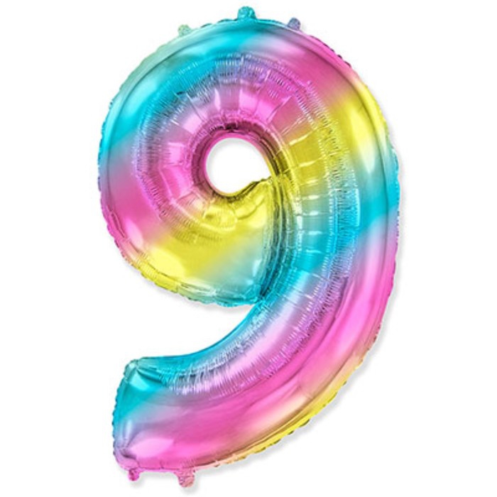 Фольгированная цифра с гелием «9» Радуга, металлик. Испания 40″/102 см