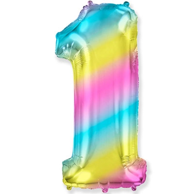 Фольгированная цифра с гелием «1» Радуга, металлик. Испания 40″/102 см