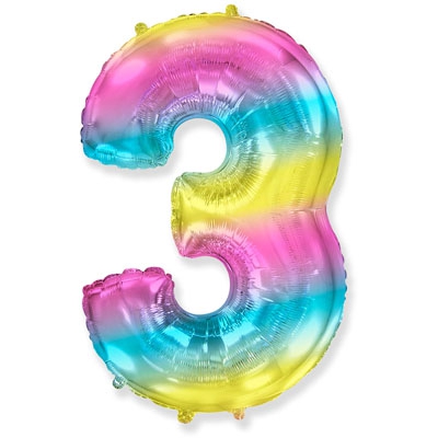Фольгированная цифра с гелием «3» Радуга, металлик. Испания 40″/102 см
