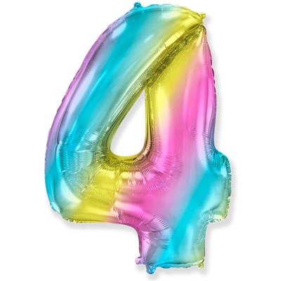 Фольгированная цифра с гелием «4» Радуга, металлик. Испания 40″/102 см