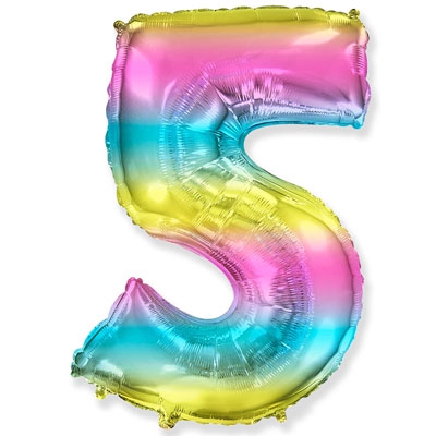 Фольгированная цифра с гелием «5» Радуга, металлик. Испания 40″/102 см
