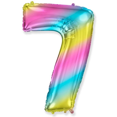 Фольгированная цифра с гелием «7» Радуга, металлик. Испания 40″/102 см