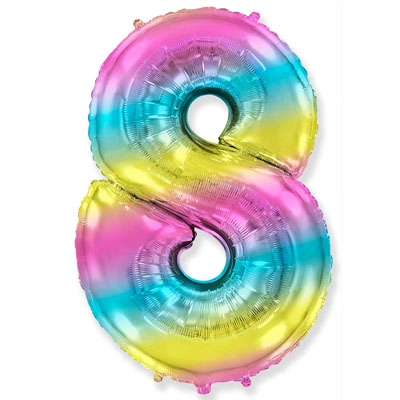 Фольгированная цифра с гелием «8» Радуга, металлик. Испания 40″/102 см