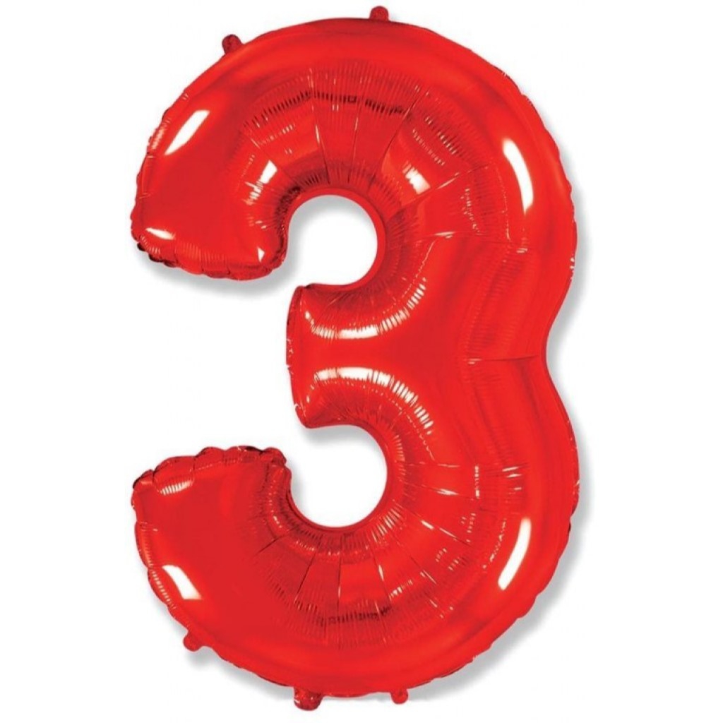 Фольгированная цифра с гелием «3» Красная. FlexMetal (Испания) 41″/102см