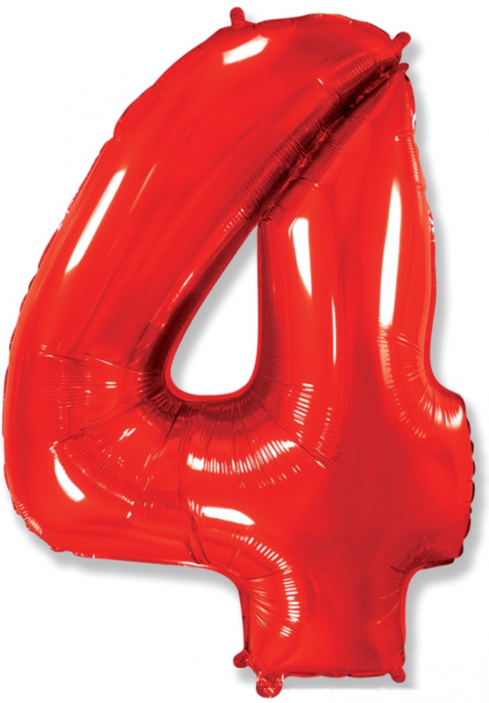 Фольгированная цифра с гелием «4» Красная. FlexMetal (Испания) 41″/102см