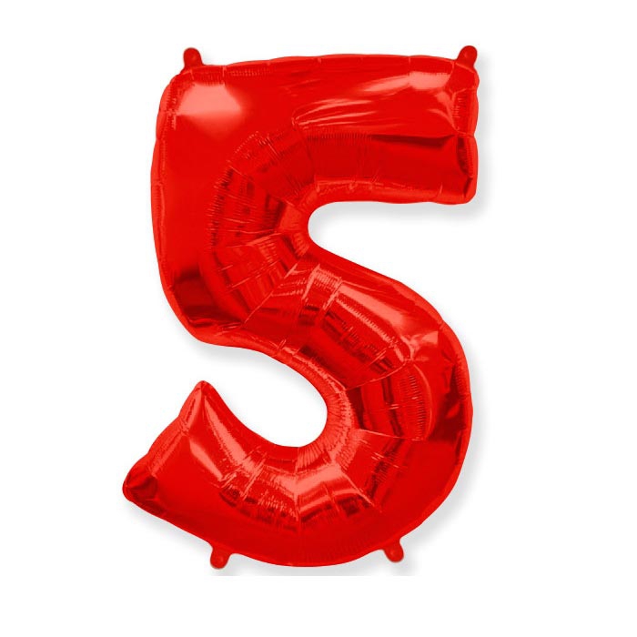 Фольгированная цифра с гелием «5» Красная. FlexMetal (Испания) 41″/102см