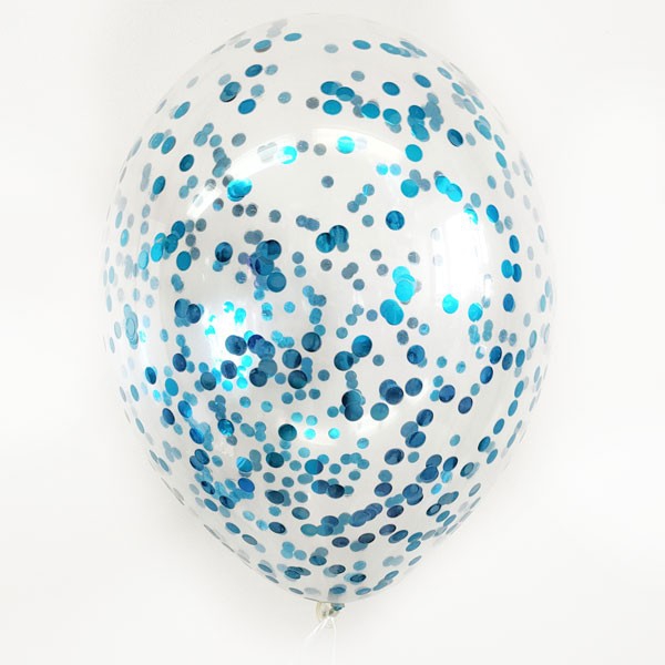 Воздушный шар с гелием и конфетти (голубое 1см) 14″/36см