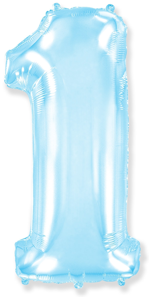 Фольгированная цифра с гелием «1» голубая. FlexMetal (Испания) 41″/102см