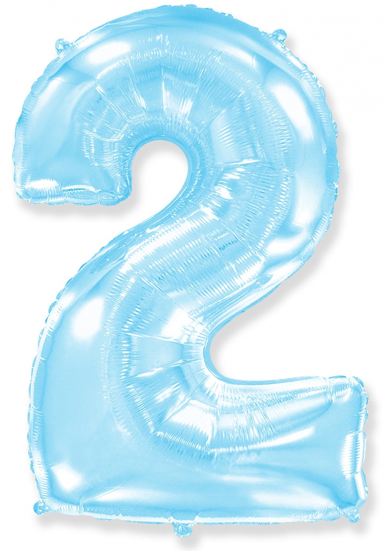 Фольгированная цифра с гелием «2» голубая. FlexMetal (Испания) 41″/102см