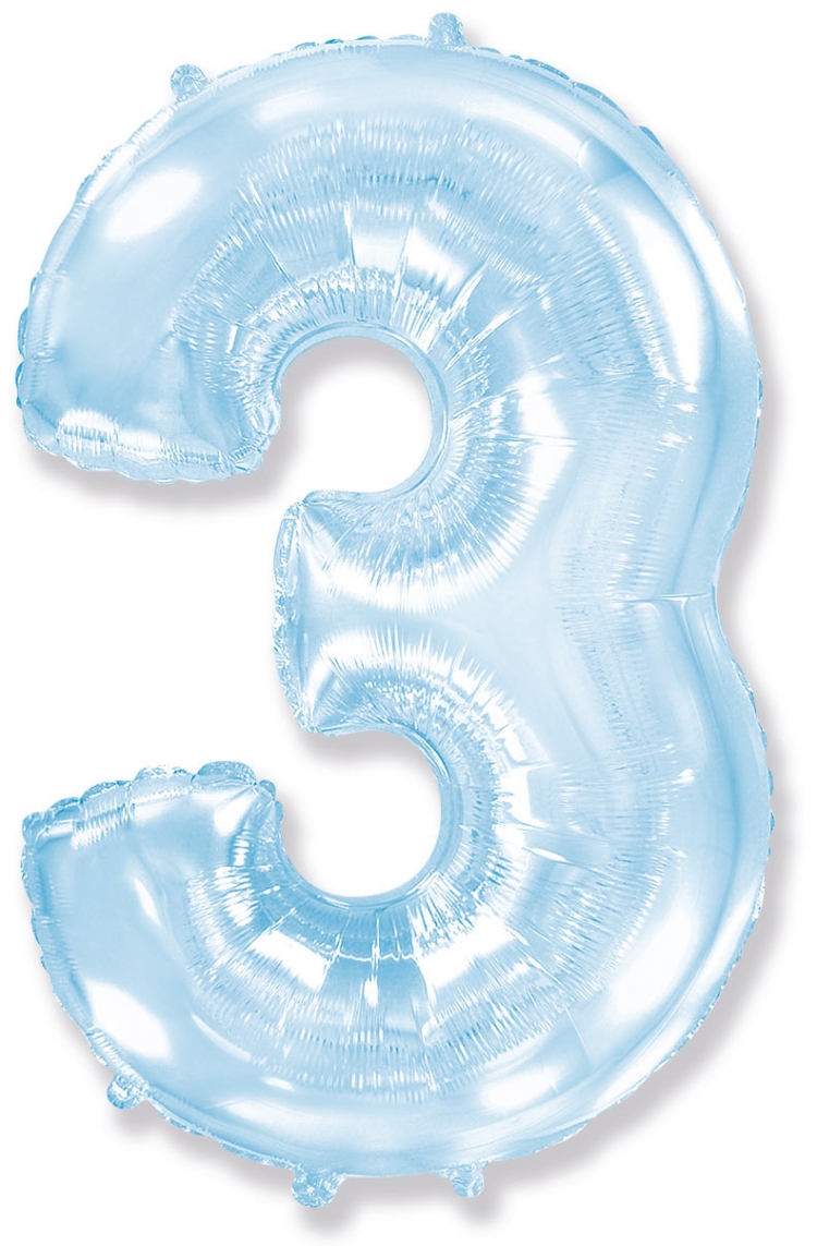 Фольгированная цифра с гелием «3» голубая. FlexMetal (Испания) 41″/102см