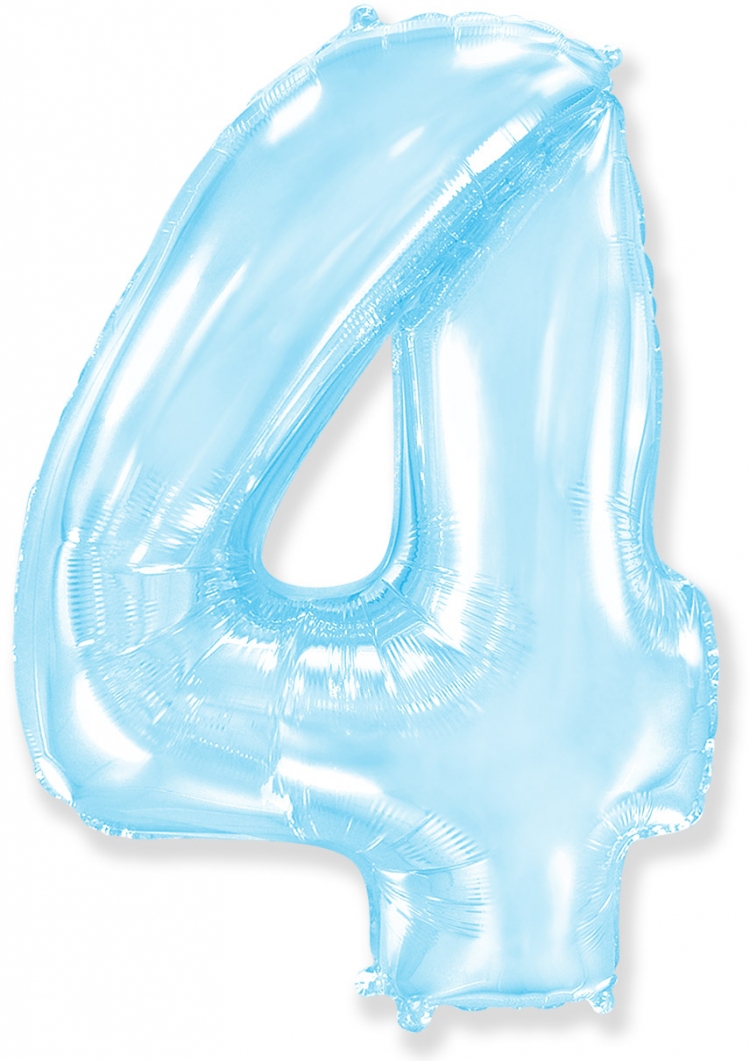 Фольгированная цифра с гелием «4» голубая. FlexMetal (Испания) 41″/102см