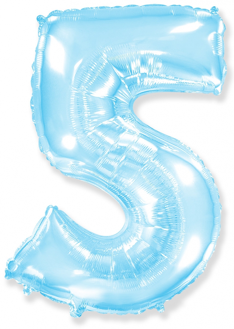 Фольгированная цифра с гелием «5» голубая. FlexMetal (Испания) 41″/102см
