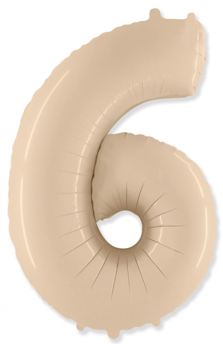 Фольгированная цифра с гелием «6» Кремовый. FlexMetal (Испания) 41″/102см