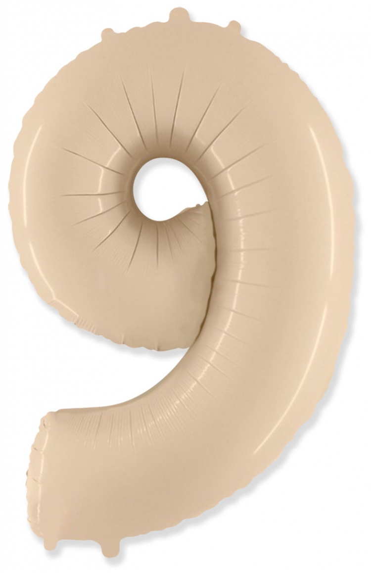 Фольгированная цифра с гелием «9» Кремовый. FlexMetal (Испания) 41″/102см