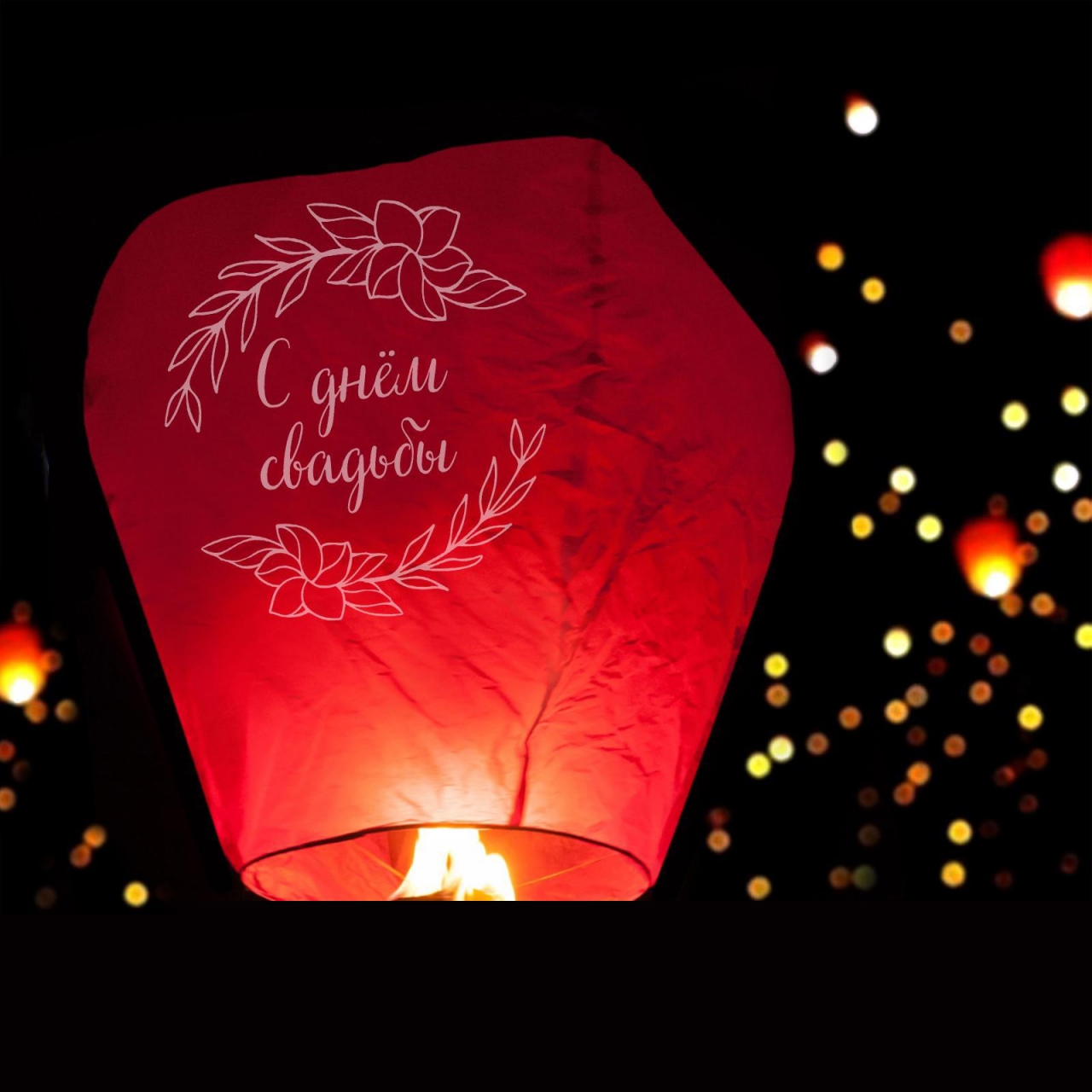 Фонарик желаний «С днем свадьбы» купол, красный