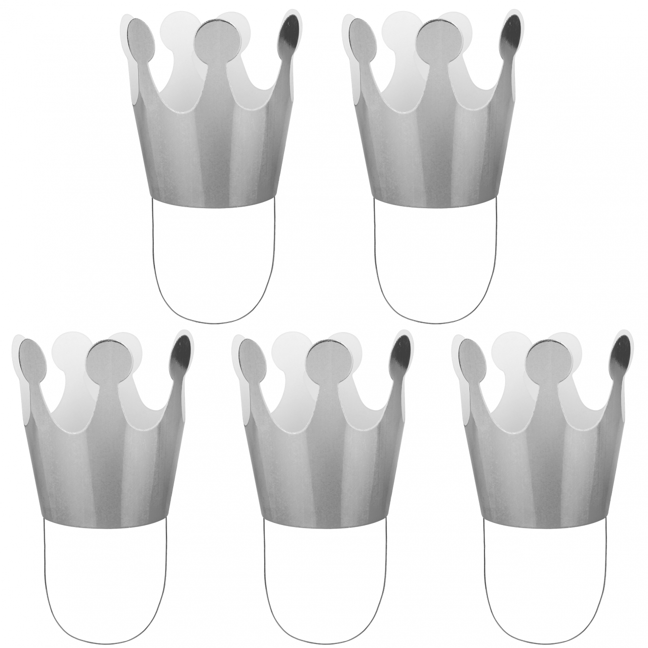 Корона бумажная, Серебро, металлик, 6,5*10 СМ 5 шт