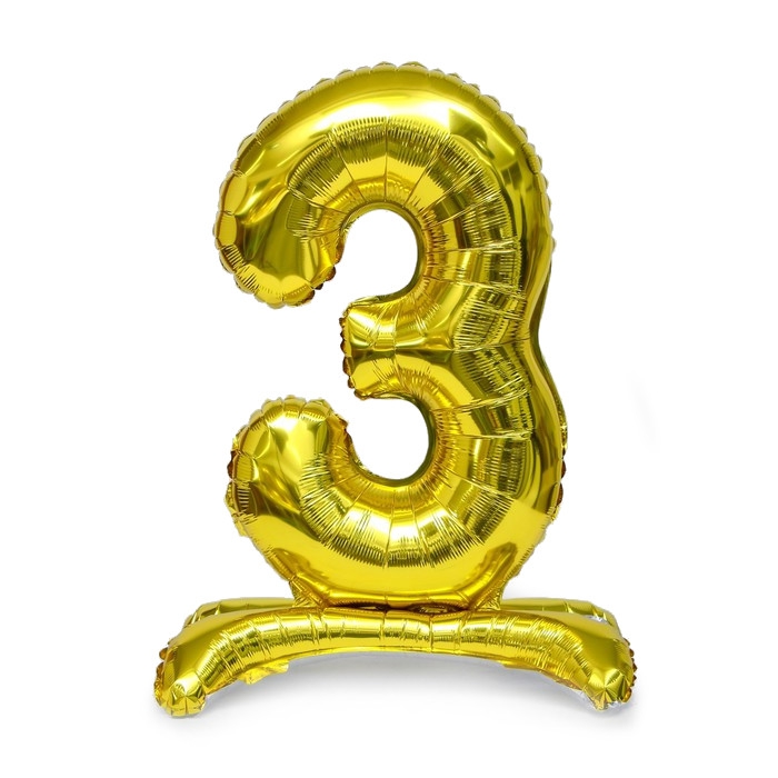 Шар ЦИФРА 3 на подставке золото 32″/80см