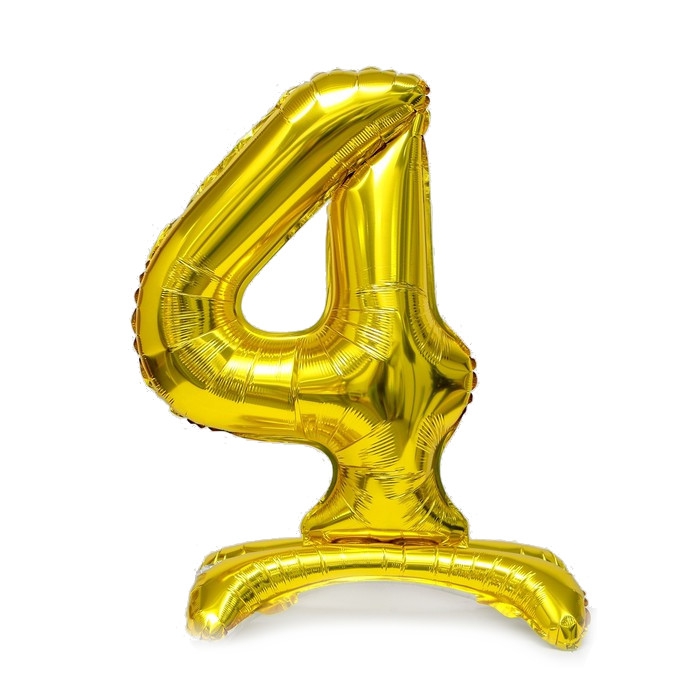 Шар ЦИФРА 4 на подставке золото 32″/80см