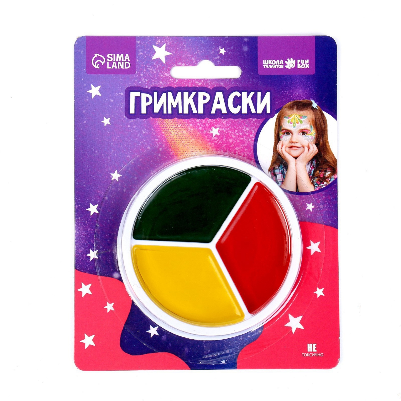 Краски-грим для лица и тела, набор 5г., цвета- красный, зеленый, желтый 597522