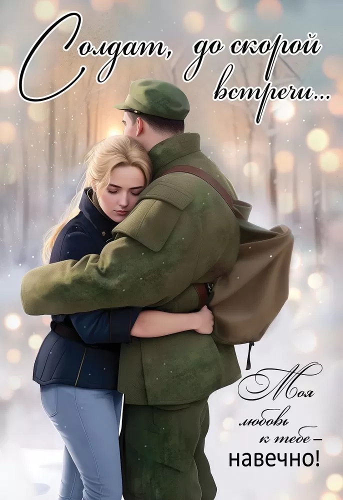 Открытка- поздравление «Солдат, до скорой встречи…. Моя любовь к тебе навечно!»