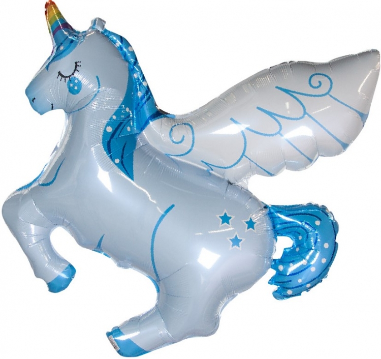 Фигура с гелием «Волшебный единорог» голубой 44″/111см