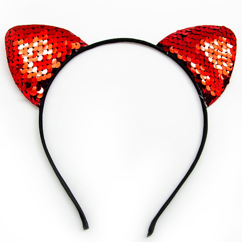 Ободок кошка с пайетками красный