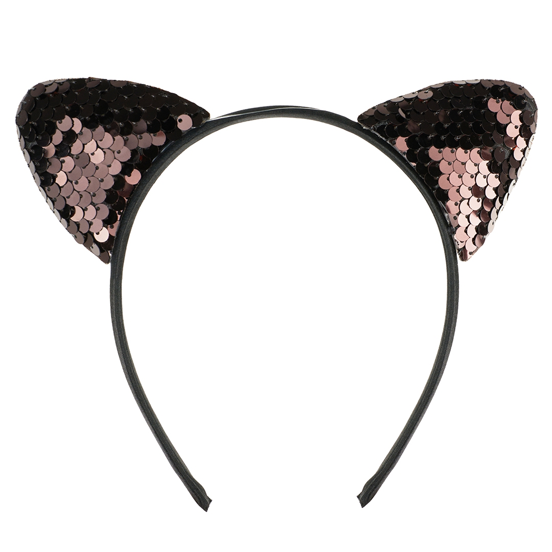 Ободок кошка с пайетками шоколадный