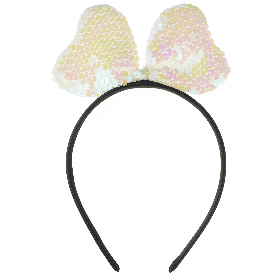 Ободок нарядный бант с пайетками, белый перламутр