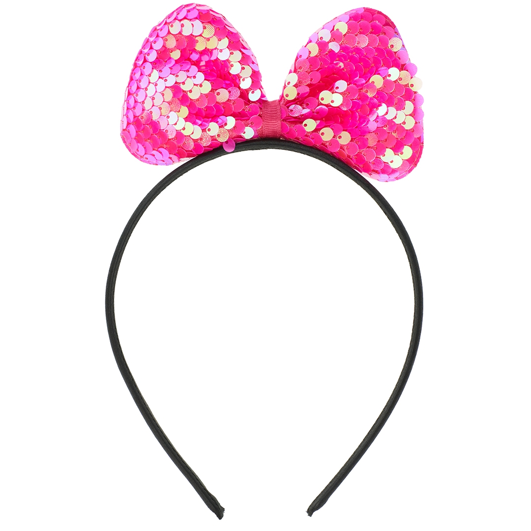 Ободок прелестный бант с пайетками, ярко-розовый