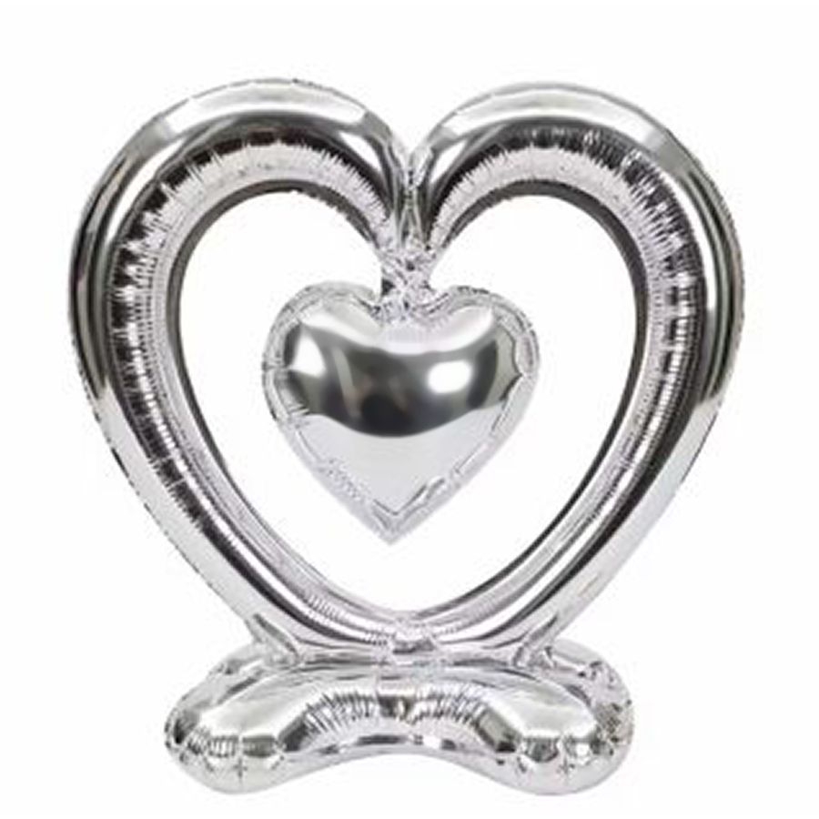 Фигура «Сердце двойное. Металлик серебро» 13″/33см (надувается воздухом)
