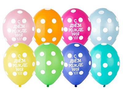 Воздушный шар «С Днем рождения» горошек 14″/36см