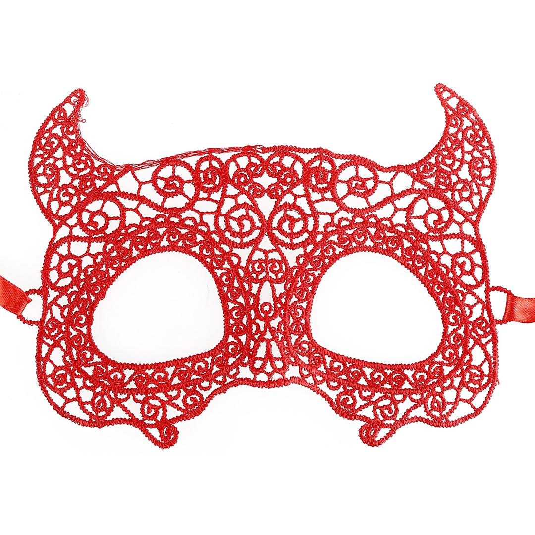 Маска кружевная фигурная » Чертовка» красная 16*24см