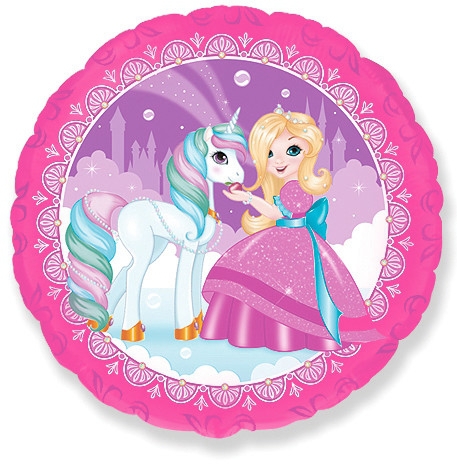 Шар с гелием Круг «Принцесса Мия и единорог» 18″