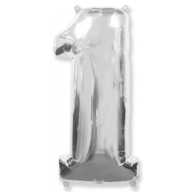 Фольгированная цифра с гелием «1» Серебро. FlexMetal (Испания) 41″/102см