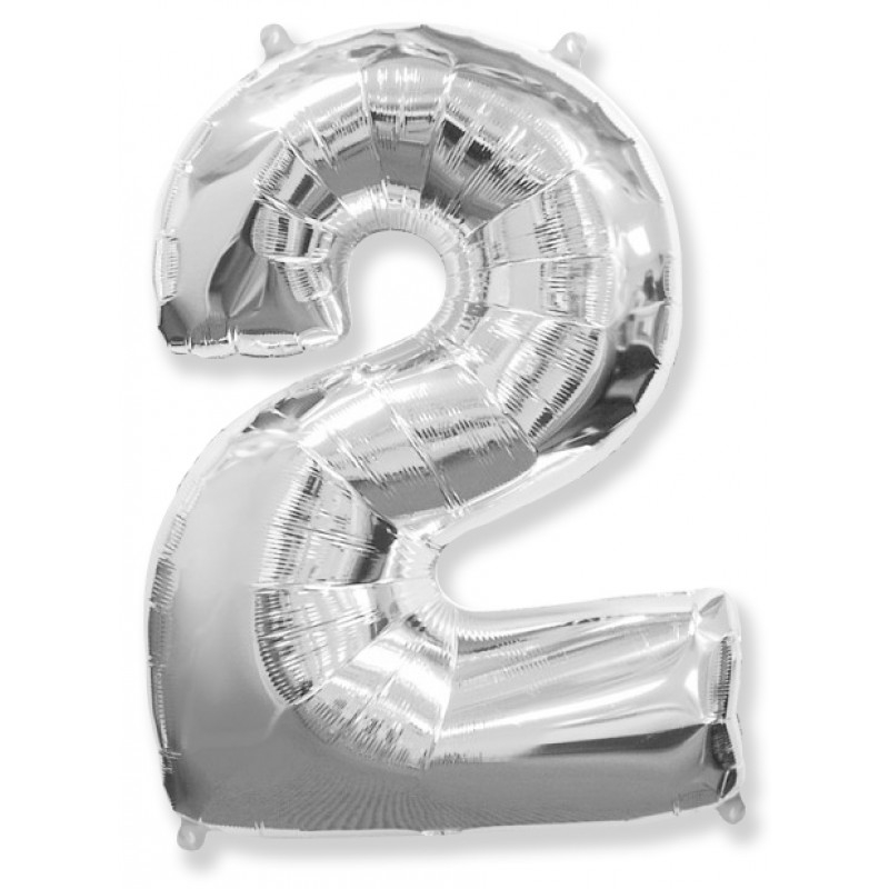 Фольгированная цифра с гелием «2» Серебро. FlexMetal (Испания) 41″/102см