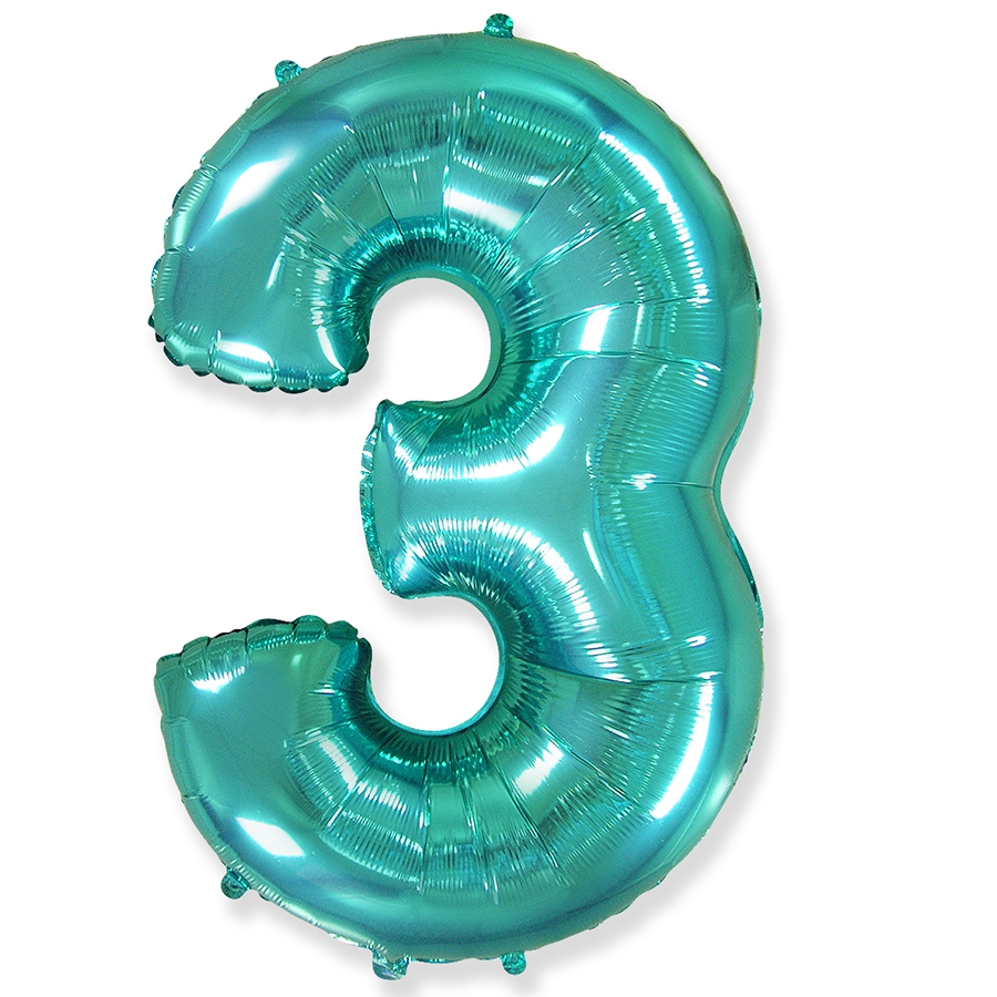 Фольгированная цифра с гелием «3» Тиффани / Tiffany 40″/102см