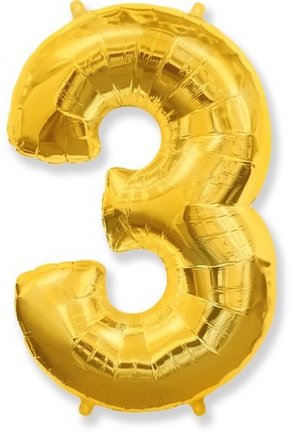 Фольгированная цифра с гелием «3» Золото. FlexMetal (Испания) 41″/102см