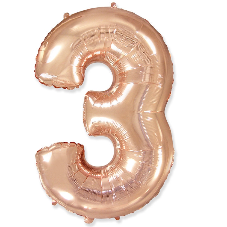 Фольгированная цифра с гелием «3» Розовое золото 41″/102см (Испания)