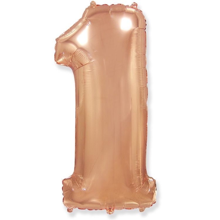 Фольгированная цифра с гелием «1» Розовое золото 41″/102см (Испания)