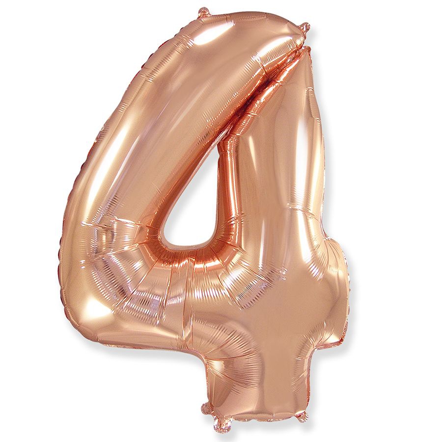 Фольгированная цифра с гелием «4» Розовое золото 41″/102см (Испания)