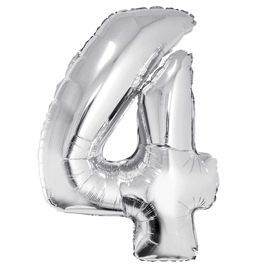 Фольгированная цифра с гелием «4» Серебро. FlexMetal (Испания) 41″/102см