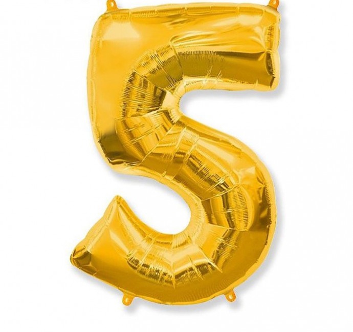 Фольгированная цифра с гелием «5» Золото. FlexMetal (Испания) 41″/102см