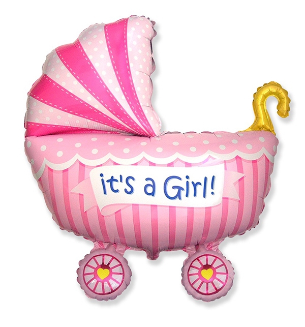 Шар фигура с гелием, Коляска «Это девочка» / Baby buggy girl 38″/74*97 см
