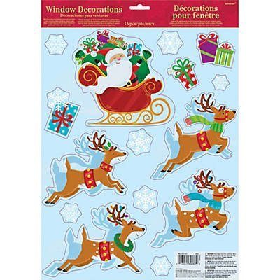 Наклейки на окно Санта с оленями 46*30